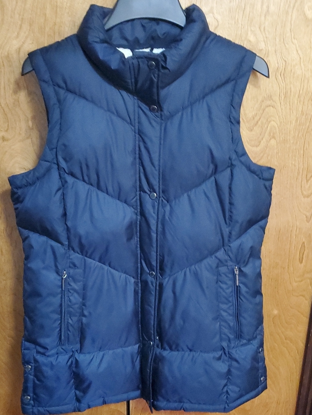 WP By Worthington Navy Blue Chevron Puffer Vest Size Large Accent Lining